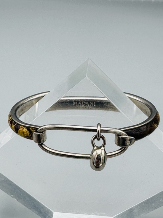 madani Jewelry - Madani Firenze Silver-Tone & Brown Leather Accent Bangle Bracelet